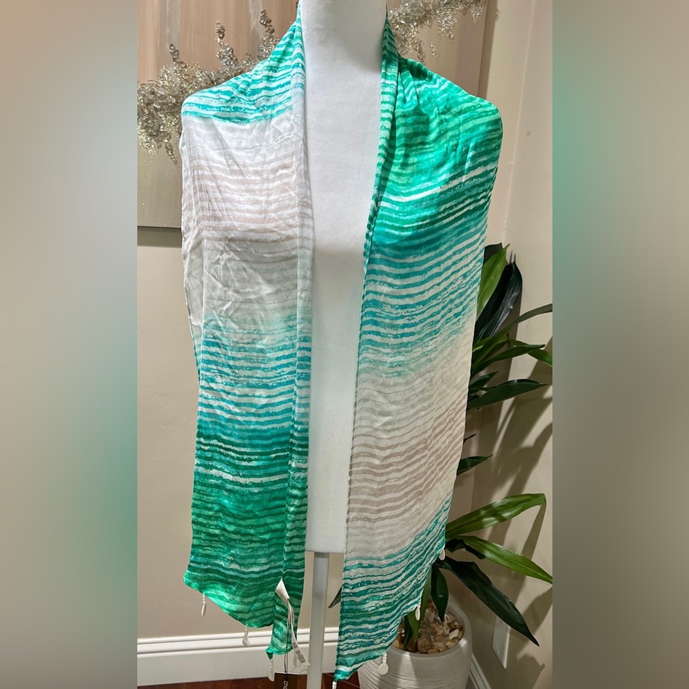 CHICO’S GREEN STRIPE OMBRE STRIPE SCARF SCARVES OBLONG MULTI 570206020